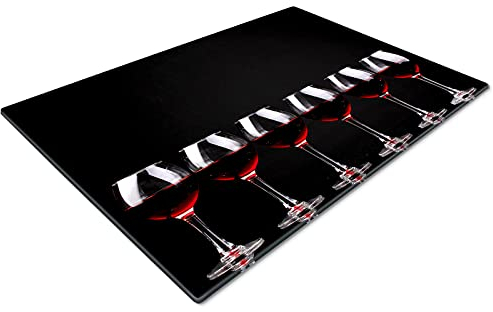 Glass Worktop Savers - Non Slip Small Cutting Boards for Kitchens - Black and Red Wine Glass Chopping Board