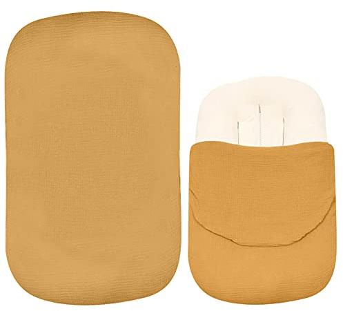 Babyliegebezug, Neugeborene Bettwäsche Wiederverwendbare Baumwoll Schonbezüge für Kleinkind Stubenwagen Baby Nest Reisebett Kissen Kissen (gelb)