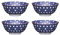 KitchenCraft Set of 4 Glazed Stoneware Bowls with Geometric Floral Pattern, Blue & White Ceramic Bowls with Footed Base, Microwave & Dishwasher Safe, 15.7 cm (6) Blue Floral