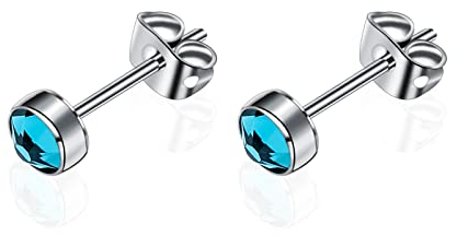Artskin G23 Titan Damen Ohrstecker Männer Mädchen Ohrringe Hypoallergen Nickelfrei 3mm Kristall Blau Zirkon Ohrringe für empfindliche Ohren Ohrschmuck Geburtstagsgeschenk
