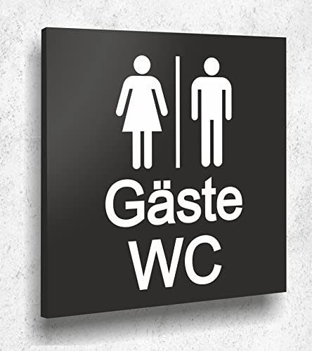 Türschild WC GÄSTE Damen Herren Schild Schwarz Matt UV Druck 12 x 12cm - 3mm Acrylglas - Made in Germany Art.Nr. A2103