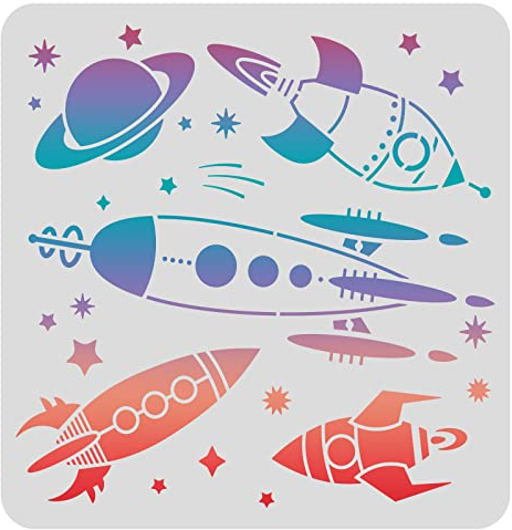 FINGERINSPIRE Raketen-Zeichenschablonen, Malschablonen, 30 x 30 cm, Raketenmuster, Kunststoff-Schablonen, Dekoration, rechteckig, wiederverwendbar, Schablonen zum Malen auf Holz, Boden, Wand und Stoff