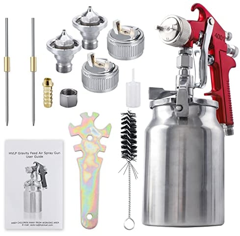 CarBole Suction Paint Sprayer Gun: Professional Air Spray System for Trucks Furniture Fence 1000cc Paint Cups with 1.3mm 1.8mm 2.0mm Nozzle (Red) (4001)