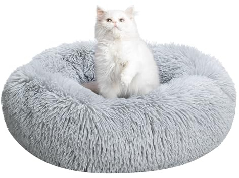 TOHDNC Donut Katzenbett 40 cm, Beruhigendes Flauschiges Plüsch Hundebett mit rutschfestem Boden, Waschbares Kissen Flauschiges Anti Angst Pet Bett für Katzen, Doggy
