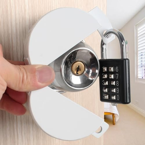 TEMEILI Door Handle Lock, Lock Cover, Prevents Door Knob Access, Brass and Chrome, Key Lock