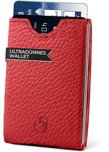 W4LLET® Kartenetui, Strukturleder Rot | Echtleder, Premium RFID Schutz | Handgefertigt in Deutschland | Ultra dünn, Slim Wallet