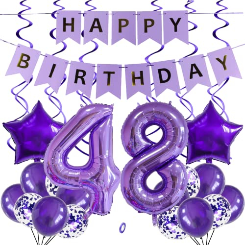 SNOWZAN Luftballons 48. Geburtstag Dekoration Lila 32 Zoll Riesen Zahlen Ballons,Latex Folienballons 25 Stück