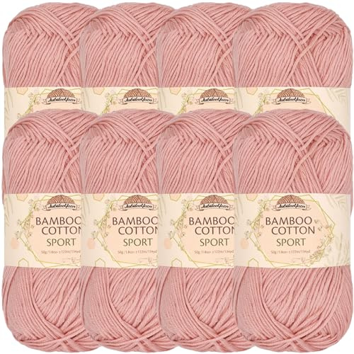 JubileeYarn Bamboo Cotton Sport Yarn - 50g/Skein - Dreamy Blush - 8 Balls