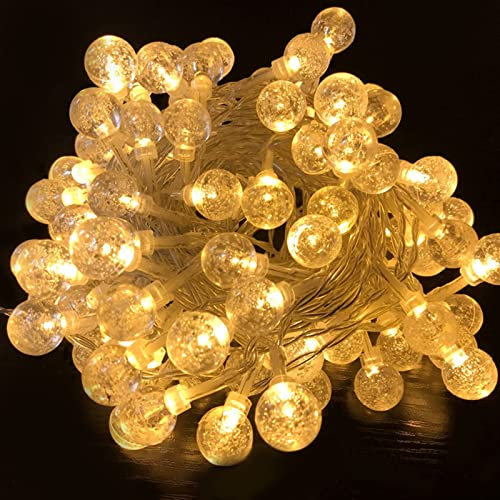 Aufun Kugel LED Lichterkette 20m 160LEDs Warmweiß Kristall Kugeln Lichterkette, 8 Modi Wasserdicht IP44 Innen und Außen Lichterkette für Garten, Terrasse, Party, Balkon Deko(20m, Transparente Schnur)
