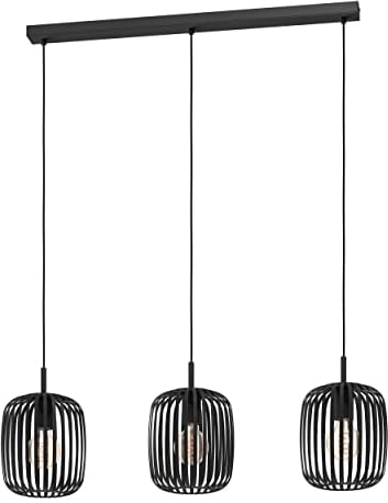 Eglo Suspension luminaire Romazzina, lustre à 3 lampes pour salon et salle à manger, plafonnier à suspendre en métal noir, lampe de plafond avec douille E27
