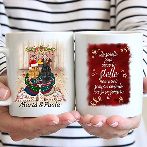 Vulfire Tazza Personalizzabile Sorelle come le stelle - Nome, Capelli, pantaloni, giacca e tanto altro da Personalizzare - Idea Regalo per sorelle compleanno, natale (Bianco, Ceramica)