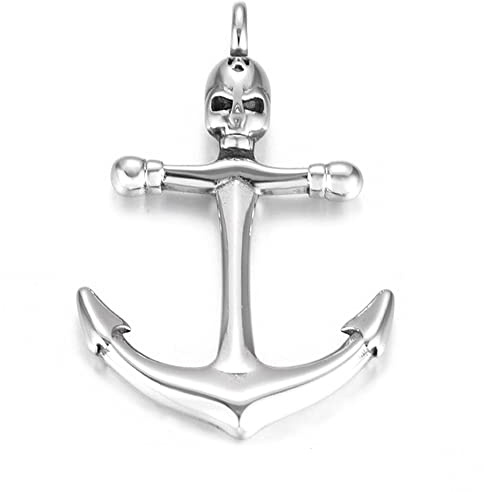 BlackAmazement Halskette Anhänger 316L Edelstahl Anker Anchor Skull Totenkopf Maritim Seefahrer Lederkette Silber Damen Herren