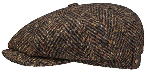 Stetson Hatteras Wool Colour Neps Flatcap Klassische Schirmmütze Fischgrätdesign Herren Herbst Winter Made in EU braun-blau 57 cm