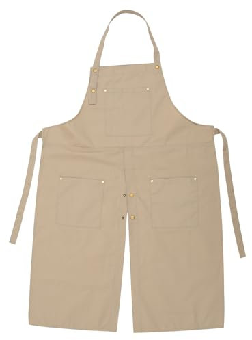SEWACC Canvas Apron, Chef Apron with Adjustable Straps and Large Pockets for Pottery Artist Ceramic Coveralls Cooking Baking Gardening
