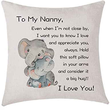 AMZKWY Nanny Gifts: Granddaughter & Grandson Cushion Cover & Throw Pillow Cover - Birthday Gift for Nanny, 45x45cm