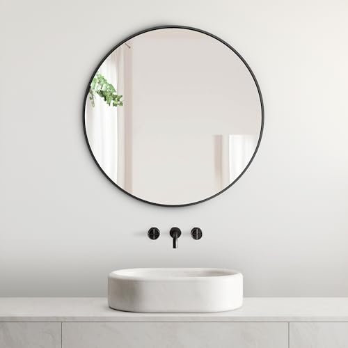 Heymirro Runder Spiegel, 61 cm, Badezimmerspiegel mit schwarzer Aluminiumlegierung, matt gerahmt, Kreisspiegel für Wand, Schlafzimmer, Schminktisch, Eingangshalle, Wohnzimmer