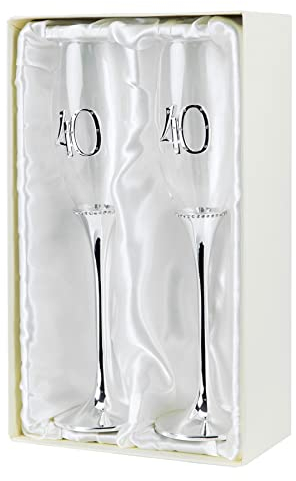 Widdle Gifts Ltd 40th Anniversary Champagne Flutes with Silver Stem Set of 2 Ruby Anniversary