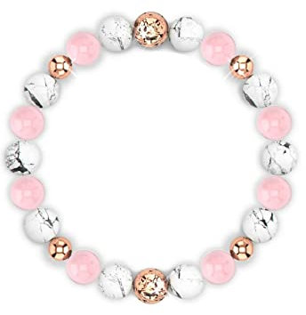 Anti Anxiety Bracelet, Pink Crystal + White Pine + Gold Spacer Beads Natural Stone Healing Stress Relief Handmade Bracelets Calming Bracelets Spiritual Bracelet for Women Good Sleep