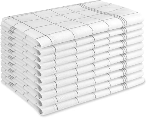 BARBONS Set de 10 Essuie-Vaisselle Premium Noir, Torchon de Cuisine 100% Coton Certifié Oeko-TEX, Linge Vaisselle Absorbant Qualité Professionnelle (Lot de 10, Noir)