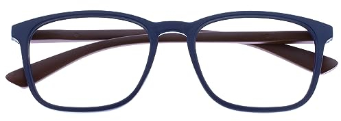 OPULIZE Max Lesebrille - Klassische große rechteckige Fassung - Brille in mattem Marineblau mit kastanienbraunen Bügeln - Herren Damen - R78-3 - +1,00