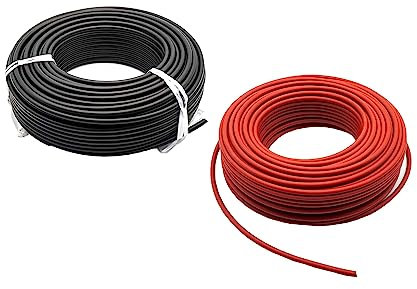 Solarsys® - 50m Solar Panel Extension Cable, One Red and One Black 4 mm² Kit - 1500V DC Classified - Quality Double Insulated Wire (50M, 4 mm²)