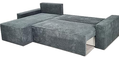 Sofa Wohnlandschaft Schlafsofa XXL Cord Couch Klappbar mit Stauraum Grau