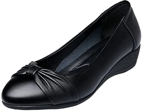 Ballerines pour femme avec talon compensé et sandales décontractées pour femme - Ballerines noires pour femme, Noir , 39 EU