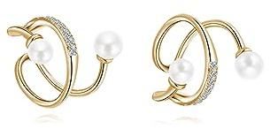 Reffeer Ohrmanschetten-Ohrringe aus massivem 925er-Sterlingsilber für Damen, CZ-Perlen-Wickelohrringe, nicht durchdringend, Knorpelmanschetten, Clip-on-Ohrringe (B-Gelb)