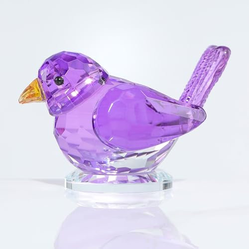 Qianwei Lila Kristall Vogel Figur Sammlerstück – Handgemachte Glas Tiere Figuren Kristall Büro Schreibtisch Tisch Home Decor Briefbeschwerer