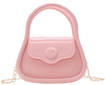 FuninCrea Mini sac à main en gelée, sac à bandoulière en PVC imperméable pour femme, petit sac à main en gelée, sac à bonbons couleur sac fourre-tout avec poignée et sangle, Rose
