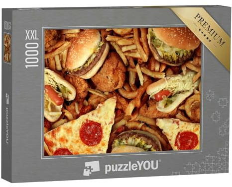 Puzzle 1000 Teile XXL „Fast Food: Zwiebelringe, Burger, Pommes und Hot Dogs“ – aus der Puzzle-Kollektion Essen und Trinken