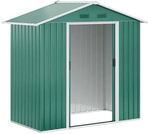 Outsunny 6.5 x 3.5ft Metal Garden Shed, Outdoor Storage Shed for Tool Organization with Double Sliding Doors and 4 Vents for Garden, Patio, Green