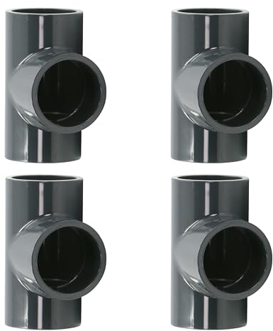 HAF® 4 raccordi a T in PVC a 90° con 3 manicotti adesivi da 50 mm – Connettori in PVC grigio per tubi, raccordi per tubi, tubi per piscine, UVM. | Qualità: Made in Europe – Quantità: 4 pezzi