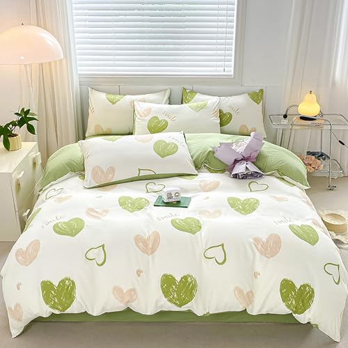 GETIYA Herzen Bettwäsche 135x200 Mikrofaser Bettwäsche Herz Muster Romantisch Herzmuster Bettwäsche Mädchen Damen Grün Herzen Muster Bettbezug Einzelbett mit 1 Kissenbezug 80x80