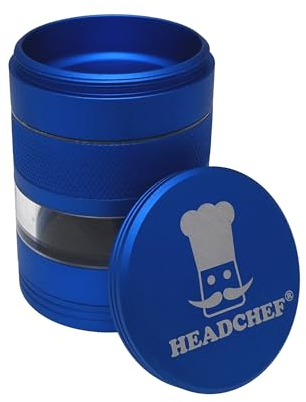 Headchef Vision 5 Piece Metal Herb Spices 55mm Grinder with Extra Storage, Super Sharp Teeth, Sifter and Magnetic Top (Horizon Blue)