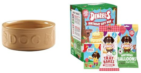 Mason Cash Cane Letter Dog Bowl 15cm with Denzel's Dog Treats Mini Birthday Gift Box