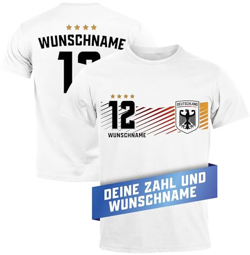 MoonWorks® Herren T-Shirt Deutschland Trikot EM 2024 Fußball personalisiert Fanshirt Deutschlandshirt weiß S