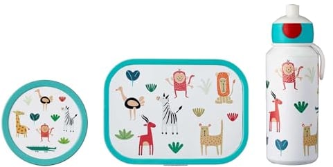 Mepal - Lunch-Set Campus - Lunchset für Kinder mit Pop-Up Trinkflasche, Lunch Box & Fruchtbox - Pausen-Set für die Schule oder Unterwegs - Spülmaschinenfest & BPA-frei - Animal Friends