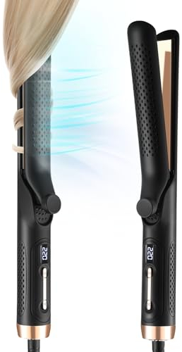 Lockenstäbe Air Glätteisen mit 360°Kühlung Luft, Professioneller Haarglätter und Lockenstab 2 in 1 mit Turmalin-Keramikplatten, 5 Temperatureinstellungen Datenanzeige, Schwarz, 30S Aufheizzeit