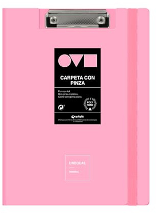 Grafoplas Klemmbrett mit Klemme, A4+, Deckel und Gummiverschluss, Pastellrosa, Minimal, gebogener Rücken mit 360-Grad-Öffnung, robust und ultraleicht, Metallclip, Polyfoam, recycelbar, für Büros