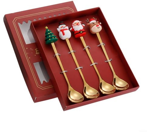 Vajilla creativa de Navidad, juego de cucharas de acero inoxidable con temática navideña, tenedor de cuchara de café de muñeca de dibujos animados, perfecto para la temporada de Navidad