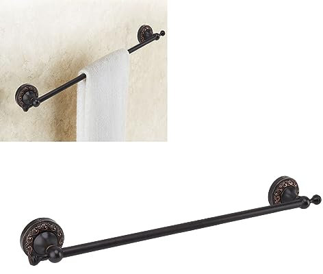 Porte-Serviettes de Salle de Bain Antique, 19,7 Pouces, Style européen en cuivre Robuste, élégant rétro, Mural, Porte-Serviettes de Bain, Porte-Serviettes avec vis, clé hexagonale (Noir)