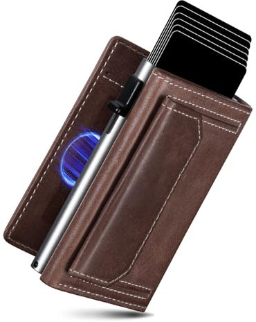 DODENSHA MagSnap Geldbörse Herren I Slim Wallet mit XL-Münzfach für 10+ Münzen I Kreditkartenetui Geldbeutel Herren für 10+ Karten I Magnetischer Verschluss Geldbörse I RFID Schutz I Braun Silbrig