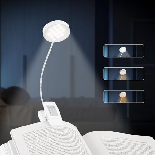 LQWELL® Nachttisch-Leselampe, wiederaufladbare USB-Leselampe, 3 Farbtemperaturen, 10 Helligkeitsstufen, stufenlos dimmbar, 360° flexibles Buchlicht für Kinder und Buchliebhaber (Weiß, 1 Stück)