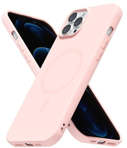 LoeoeL for iPhone 12 Pro Max Case Silicone Mag Safe, Compatible with Magsafe Ultra Slim Thin Magnetic Phone Case for Women Girls, Soft Rubber Gel Matte TPU Solid Color Minimalist Cover, Light Pink