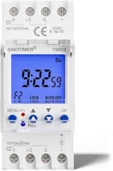 JUCHRZEY 2 Canales programable 24 Horas Reloj de Tiempo Pantalla LCD Interruptor de Temporizador Digital intervalo de Segundos Reloj electrónico Carril DIN con Dos Salidas Independientes de