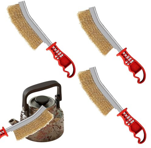 3 Stück Messingbürste Grill,Grillbürste Messing,Handdrahtbürste,Handdrahtbürstensatz Edelstahlbürste,Mit Gebogener Kunststoffgriff Für Die Reinigung Von Schweißschlacken Und Rost Grillrückstände