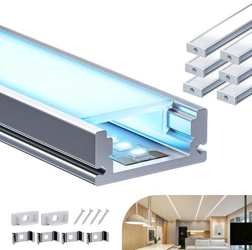 Shine Plus LED Profil U-Form mit Milchig Weißer Abdeckung Kanal mit Diffusor (17.4×7mm U-Form, 6×1 Meter)