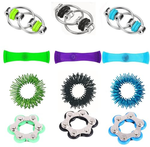 12 Stück Adhs Spielzeug, Fidget Toys, Stimming Toys, Anti Stress Spielzeug, Fingerspielzeug, Sensorische Stressabbau Spielzeug Erwachsene Set (Blau, Grün, Schwarz)