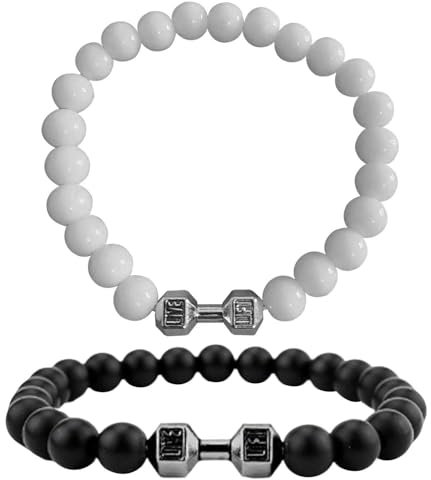 CHROMACRAFT 2 Stück Hantel-Perlenarmbänder, Modische Persönlichkeitsarmbänder, Elastische Armbänder, Fitness-Element-Armbänder, Geschenkarmbänder